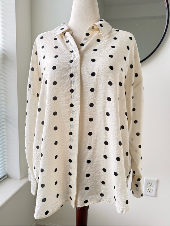 Zara Tops - Zara Cream Button-Down Blouse with Black Polka Dots